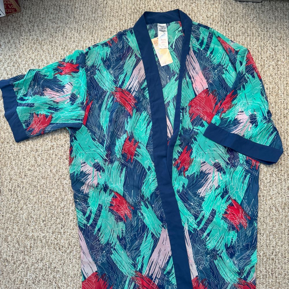 Vibrant Abstract Print Kimono‎ Cardigan Open Front Beach Cover Up